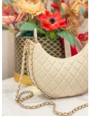 (LIKE NEW) 2023 CHANEL MOON LIGHT BEIGE QUILTED LAMBSKIN LEATHER SMALL HOBO CHAIN BAG FULL SET
