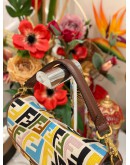 FENDI X SARA COLEMAN LARGE CANVAS MULTICOLOR / BROWN LEATHER FF FISH EYE EMBROIDERED BAGUETTE SHOULDER BAG