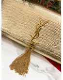YSL YVES SAINT LAURENT METALLIC LIZARD EMBOSSED CLASSIC MONOGRAM KATE TASSEL CLUTCH GOLD