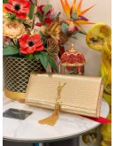 YSL YVES SAINT LAURENT METALLIC LIZARD EMBOSSED CLASSIC MONOGRAM KATE TASSEL CLUTCH GOLD