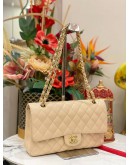 (LIKE NEW) CHANEL CLASSIC MEDIUM FLAP BAG BEIGE CAVIAR LEATHER GOLD CHAIN HARDWARE SHOULDER BAG