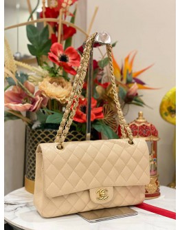 (LIKE NEW) CHANEL CLASSIC MEDIUM FLAP BAG BEIGE CAVIAR LEATHER GOLD CHAIN HARDWARE SHOULDER BAG