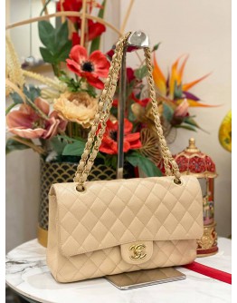 (LIKE NEW) CHANEL CLASSIC MEDIUM FLAP BAG BEIGE CAVIAR LEATHER GOLD CHAIN HARDWARE SHOULDER BAG