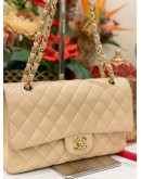 (LIKE NEW) CHANEL CLASSIC MEDIUM FLAP BAG BEIGE CAVIAR LEATHER GOLD CHAIN HARDWARE SHOULDER BAG