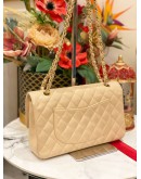 (LIKE NEW) CHANEL CLASSIC MEDIUM FLAP BAG BEIGE CAVIAR LEATHER GOLD CHAIN HARDWARE SHOULDER BAG