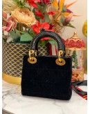 CHRISTIAN DIOR SMALL LADY DIOR BAG IN BLACK CANNAGE SUEDE LEATHER BAG