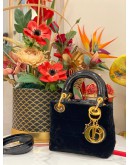 CHRISTIAN DIOR SMALL LADY DIOR BAG IN BLACK CANNAGE SUEDE LEATHER BAG