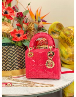 CHRISTIAN DIOR SMALL LADY DIOR BAG IN ROSE PINK CANNAGE PATENT LEATHER BAG -FULL SET- 