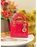 CHRISTIAN DIOR SMALL LADY DIOR BAG IN ROSE PINK CANNAGE PATENT LEATHER BAG -FULL SET- 
