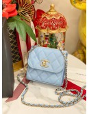 (LIKE NEW) YEAR 2022 CHANEL MINI TRENDY CC IN TIFFANY BLUE LAMBSKIN LEATHER GHW