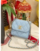 (LIKE NEW) YEAR 2022 CHANEL MINI TRENDY CC IN TIFFANY BLUE LAMBSKIN LEATHER GHW