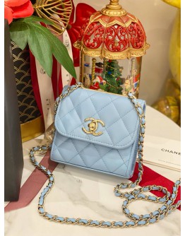 (LIKE NEW) YEAR 2022 CHANEL MINI TRENDY CC IN TIFFANY BLUE LAMBSKIN LEATHER GHW
