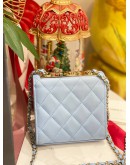 (LIKE NEW) YEAR 2022 CHANEL MINI TRENDY CC IN TIFFANY BLUE LAMBSKIN LEATHER GHW