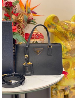 (LIKE NEW) PRADA BLACK SAFFIANO LUX LEATHER MINI GALLIERA DOUBLE ZIP TOTE BAG WITH STRAP