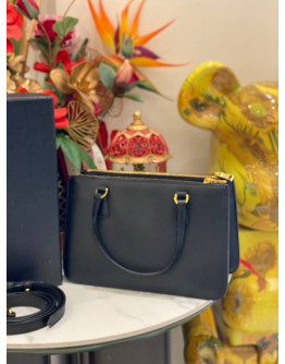 (LIKE NEW) PRADA BLACK SAFFIANO LUX LEATHER MINI GALLIERA DOUBLE ZIP TOTE BAG WITH STRAP