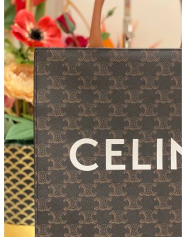 (LIKE NEW) CELINE SMALL VERTICAL CABAS TOTE HANDLE BAG IN BROWN TRIOMPHE CANVAS CALFSKIN LEATHER