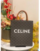 (LIKE NEW) CELINE SMALL VERTICAL CABAS TOTE HANDLE BAG IN BROWN TRIOMPHE CANVAS CALFSKIN LEATHER