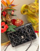 CHANEL VINTAGE SIGNLE FLAP BLACK PATENT SILVER HARDWARE CHAIN SHOULDER BAG