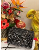 CHANEL VINTAGE SIGNLE FLAP BLACK PATENT SILVER HARDWARE CHAIN SHOULDER BAG