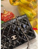 CHANEL VINTAGE SIGNLE FLAP BLACK PATENT SILVER HARDWARE CHAIN SHOULDER BAG