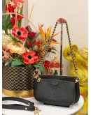 (LIKE NEW) 2024 LOUIS VUITTON MULTI POCHETTE ACCESSOIRES BI-COLOR CARAMEL BLACK MONOGRAM EMPREINTE LEATHER SHOULDER BAG