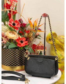 (LIKE NEW) 2024 LOUIS VUITTON MULTI POCHETTE ACCESSOIRES BI-COLOR CARAMEL BLACK MONOGRAM EMPREINTE LEATHER SHOULDER BAG