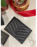 (LIKE NEW) 2021 YSL SAINT LAURENT GRAIN DE POUDRE MATELASSE CHEVRON SMALL WALLET FULL SET