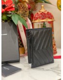 (LIKE NEW) 2021 YSL SAINT LAURENT GRAIN DE POUDRE MATELASSE CHEVRON SMALL WALLET FULL SET