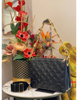 (LIKE NEW) 2023 MICROCHIP LOUIS VUITTON COUSSIN MM MONOGRAM PUFFY LEATHER IN BLACK -FULL SET- 
