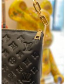 (LIKE NEW) 2023 MICROCHIP LOUIS VUITTON COUSSIN MM MONOGRAM PUFFY LEATHER IN BLACK -FULL SET- 