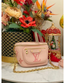 (LIKE NEW) 2023 MICROCHIP LOUIS VUITTON MINI BUMBAG IN GRADIENT PINK MONOGRAM EMPREINTE LEATHER FULL SET