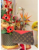 LOUIS VUITTON PALLAS CHAIN SHOULDER BAG IN BROWN MONOGRAM CANVAS / RED LEATHER WITH LEATHER STRAP