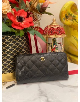 CHANEL CLASSIC ZIPPED LONG WALLET IN BLACK CAVIAR LEATHER GHW