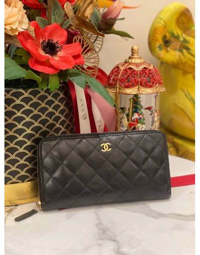 CHANEL CLASSIC ZIPPED LONG WALLET IN BLACK CAVIAR LEATHER GHW
