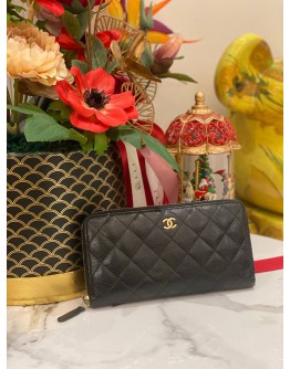 CHANEL CLASSIC ZIPPED LONG WALLET IN BLACK CAVIAR LEATHER GHW