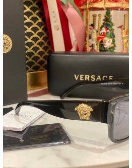 (LIKE NEW) VERSACE GOLD MEDUSA BLACK SQUARE SUNGLASSES FULL SET