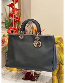 2012 CHRISTIAN DIOR DIORISSIMO BLACK CALFSKIN LEATHER LARGE TOTE BAG