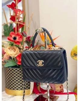 (LIKE NEW) CHANEL TRENDY BLACK CC CHEVRON LEATHER FLAP BAG FULL SET