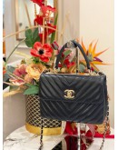 (LIKE NEW) CHANEL TRENDY BLACK CC CHEVRON LEATHER FLAP BAG FULL SET