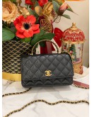 (LIKE NEW) 2024 MICROCHIP CHANEL SMALL TOP HANDLE SLING BAG INBLACK CAVIAR LEATHER GOLD HARDWARE CHAIN FULL SET