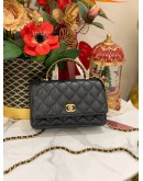 (LIKE NEW) 2024 MICROCHIP CHANEL SMALL TOP HANDLE SLING BAG INBLACK CAVIAR LEATHER GOLD HARDWARE CHAIN FULL SET