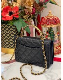 (LIKE NEW) 2024 MICROCHIP CHANEL SMALL TOP HANDLE SLING BAG INBLACK CAVIAR LEATHER GOLD HARDWARE CHAIN FULL SET