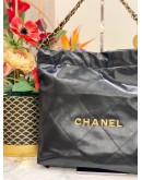 (LIKE NEW) 2024 MICROCHIP CHANEL 22 MEDIUM BLACK CALFSKIN LEATHER TOTE SHOULDER CHAIN BAG 