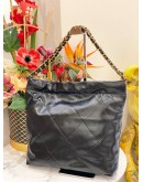 (LIKE NEW) 2024 MICROCHIP CHANEL 22 MEDIUM BLACK CALFSKIN LEATHER TOTE SHOULDER CHAIN BAG 