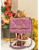 (LIKE NEW) 2020 CHANEL 19 SMALL PURPLE LAMBSKIN CC LOGO FLAP CROSSBODY BAG WITH 3 TONE HARDWARE