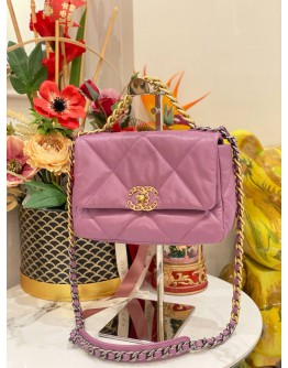 (LIKE NEW) 2020 CHANEL 19 SMALL PURPLE LAMBSKIN CC LOGO FLAP CROSSBODY BAG WITH 3 TONE HARDWARE