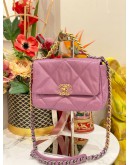 (LIKE NEW) 2020 CHANEL 19 SMALL PURPLE LAMBSKIN CC LOGO FLAP CROSSBODY BAG WITH 3 TONE HARDWARE
