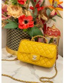 (LIKE NEW) MICROCHIP CHANEL RHINESTONE HANDLE GOLD CC LOGO YELLOW FLAP BAG 