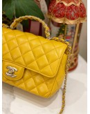 (LIKE NEW) MICROCHIP CHANEL RHINESTONE HANDLE GOLD CC LOGO YELLOW FLAP BAG 