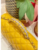 (LIKE NEW) MICROCHIP CHANEL RHINESTONE HANDLE GOLD CC LOGO YELLOW FLAP BAG 